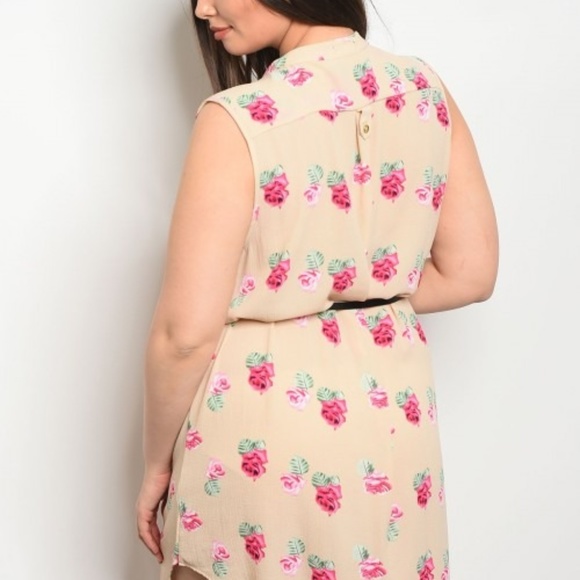 Cameron Sand with Floral Printed Sleeveless Dress - Picture 2 of 2